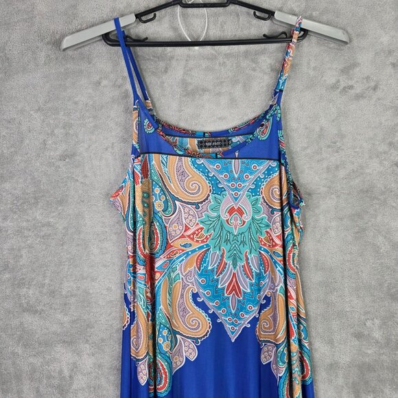 Womens Ice Silk Blue Paisley Boho Maxi Dress Sleeveless Polyester Stretch 1XL - Picture 4 of 11